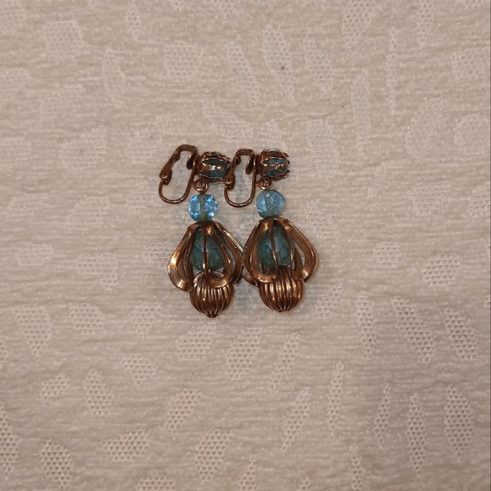 Vintage earrings blue and gold earrings